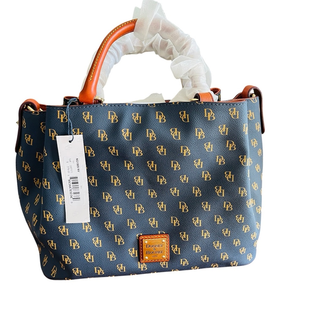 Dooney & Bourke Brenna Blue and Tan Satchel with Leather Trim